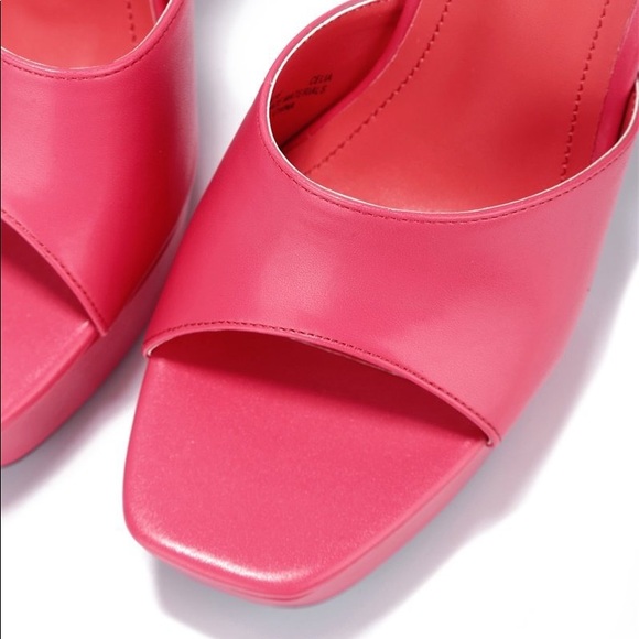 Bubblegum Pink Open Toe Chunky Platform Vegan Leather Heeled Mule Sandals - Picture 3 of 3